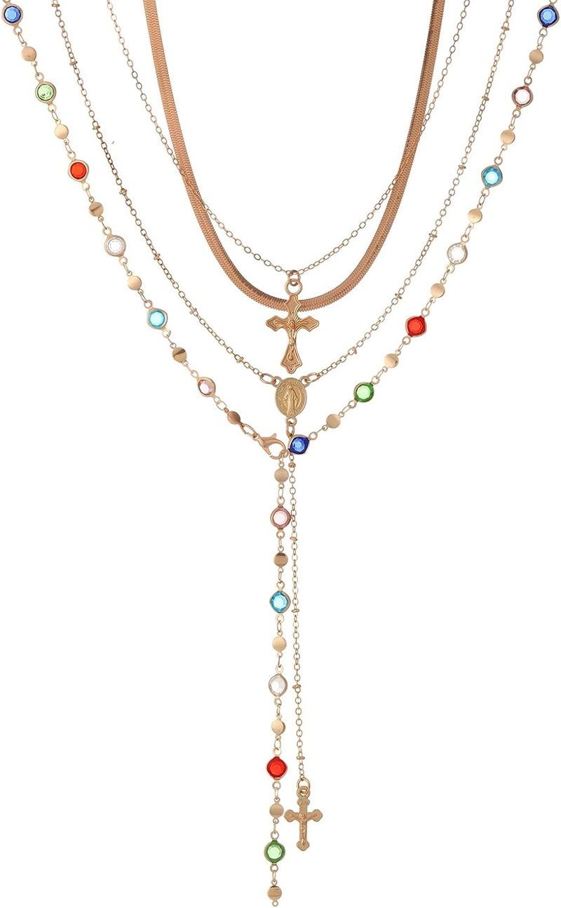 KURTCB Rhinestone Necklace for Women Boho Long Y Lariat Necklace Colorful Summer Beach Jewelry - Image 1